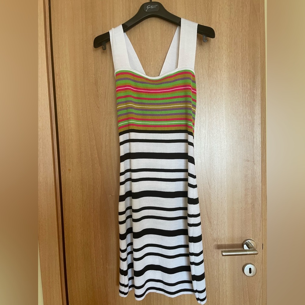 Italian black and white summer dress with rainbow top and wide cross back-Large